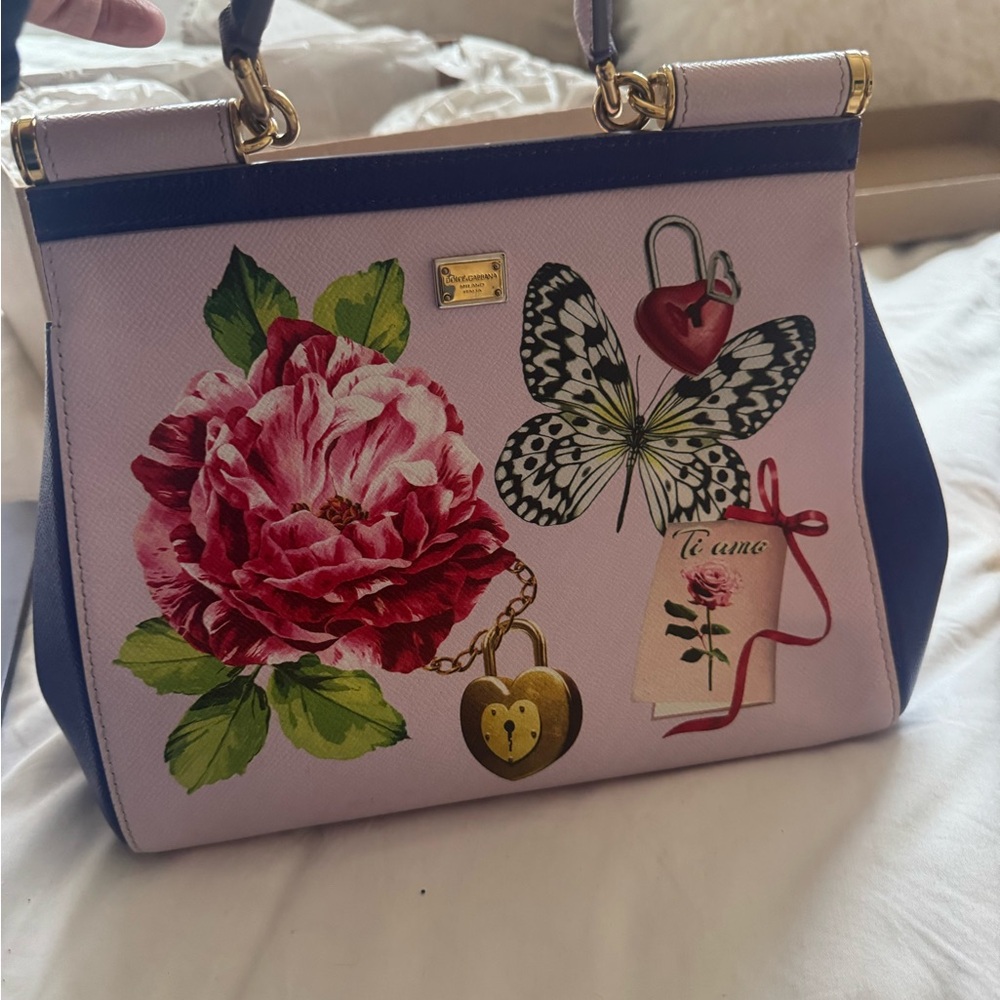 Floral Print Handbag - Pink and Blue - Picture 5 of 9